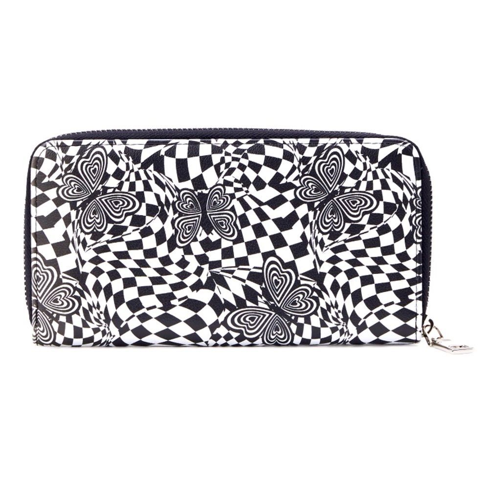 NWT women’s butterfly black white wallet Zip Around Card Holder Organizer Clutch